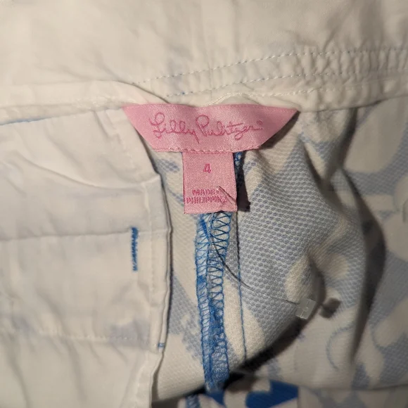 LILLY PULITZER Pants Blue White Print size 4 Beautiful Summery Print Alligator - Picture 4 of 17